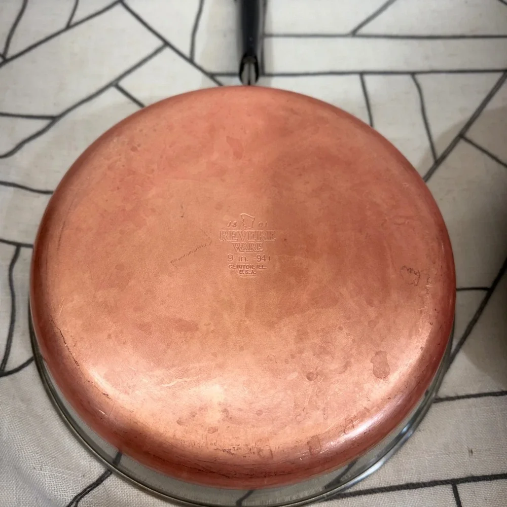 Revere Ware Skillet 9 in Silver Copper Clad Bottom Vintage Frying Pan with Lid